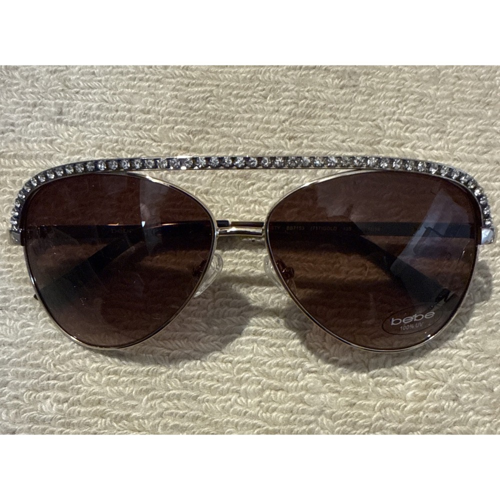 BEBE MISTY BB7153 GOLD AVIATOR  SUNGLASSES W/CRYSTAL ACCENTS GRADIENT LENS NWT